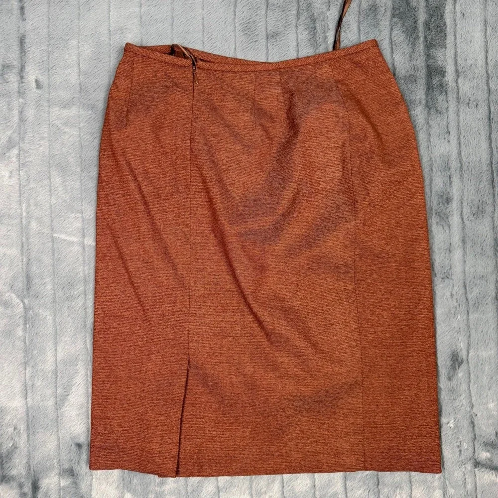 Larry Levine Suits Womens Rust Orange 2 Pc Double Breasted Blazer Skirt Set 10